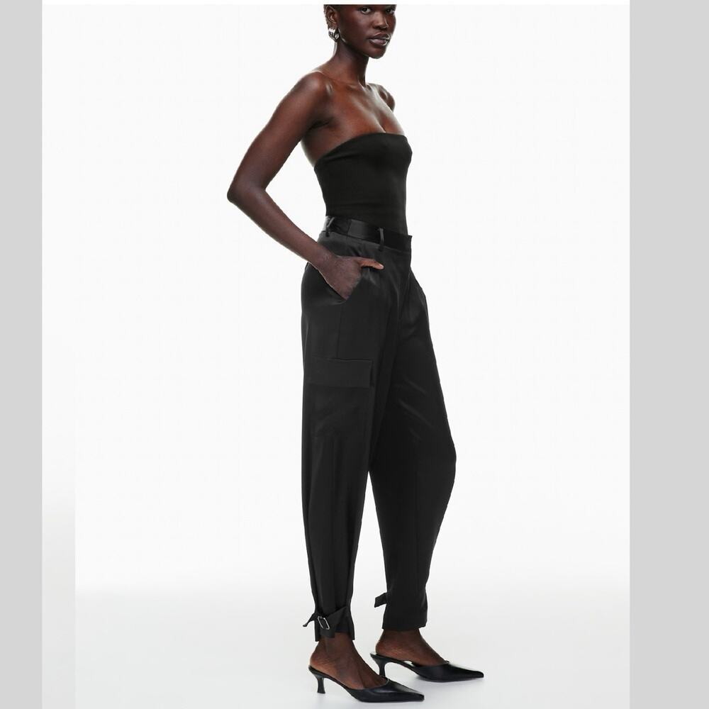 Aritzia Babaton Refined Satin Cargo Trouser Women Pants Size 8 Black Whimsygoth